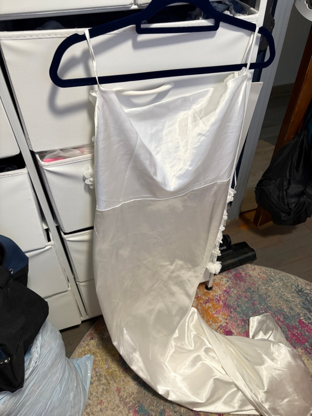 Satin White Slip Dress with Cowl Neck